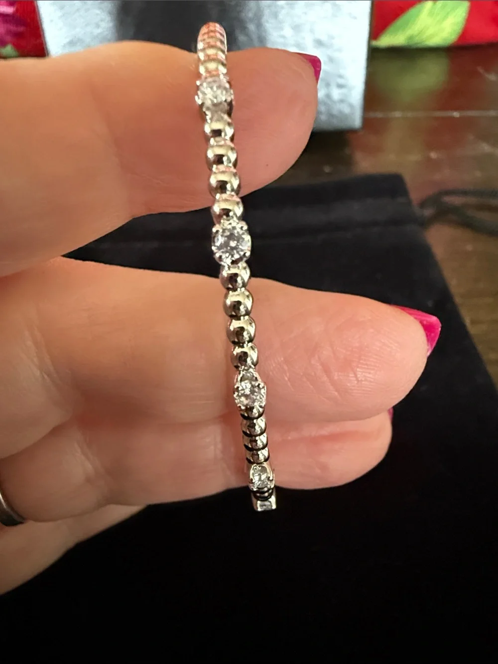 Freida Rothman Silver Tennis Bracelet with Clear Stones - kickstand closure